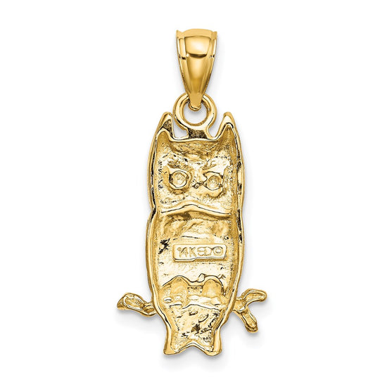 14K Textured Owl Charm