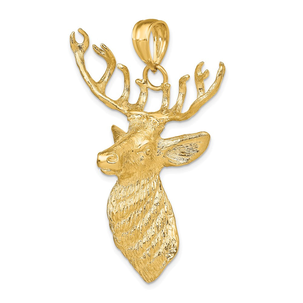14K 3-D Textured Deer Head 12-Point Buck Charm