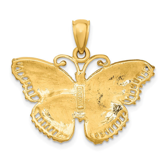 14K Textured Butterfly Pendant