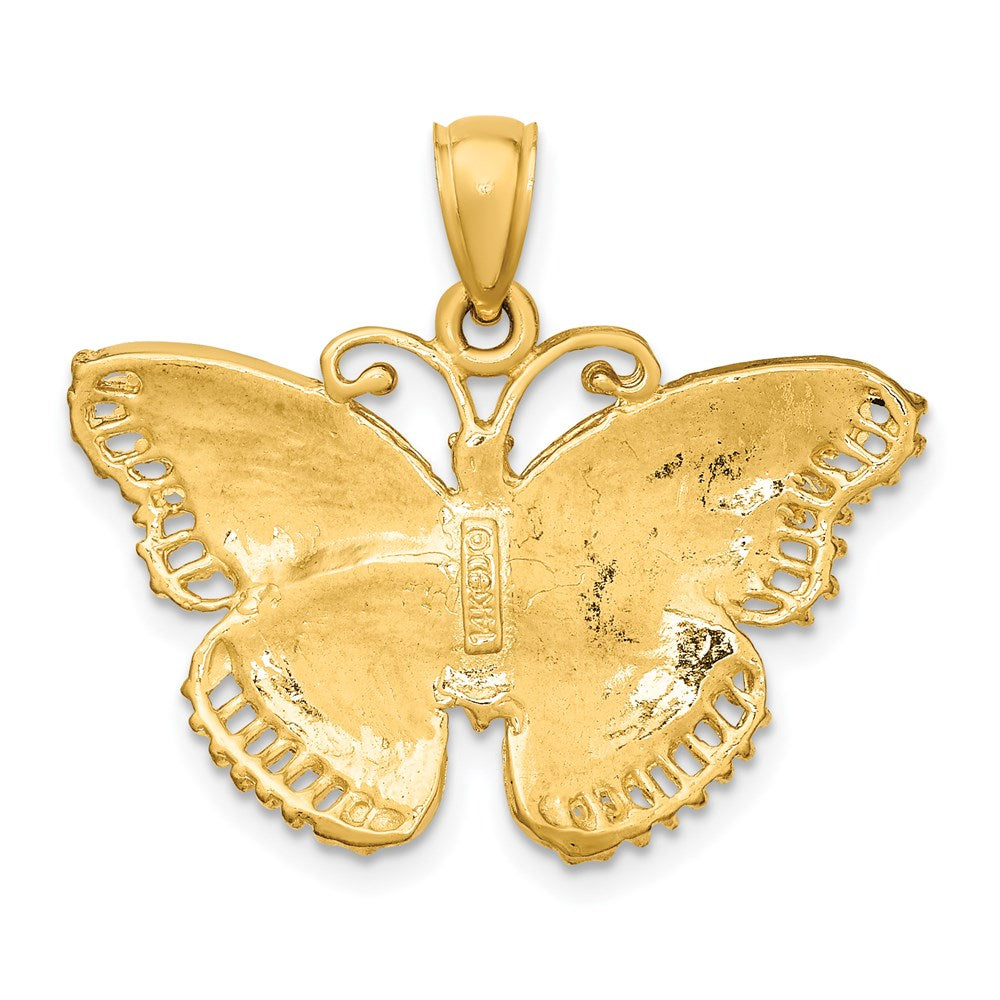 14K Textured Butterfly Pendant