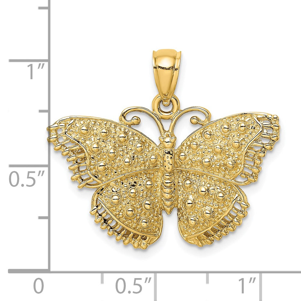 14K Textured Butterfly Pendant