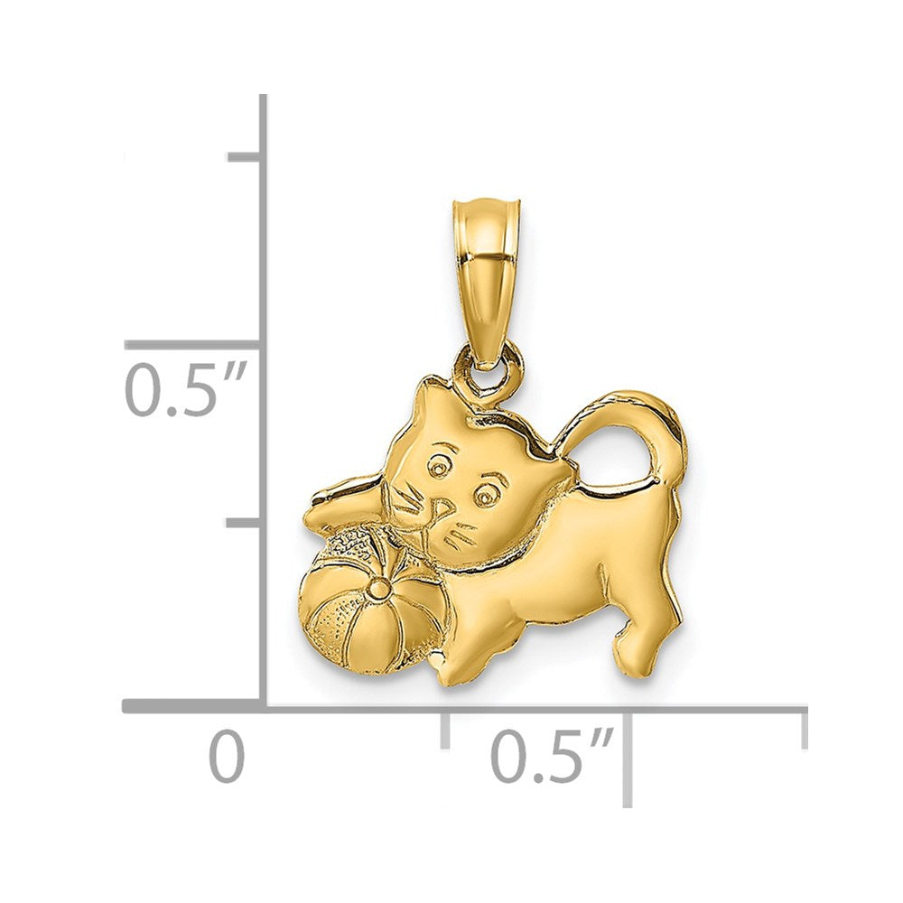 14K 3-D Polished Kitten with Ball Charm