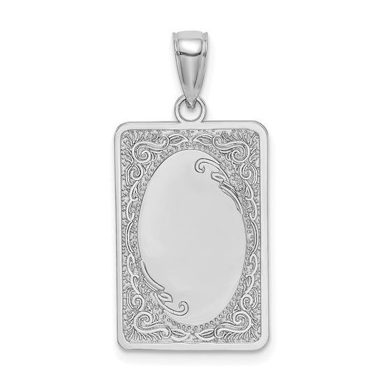14K White Gold Rectangular Engraved Charm