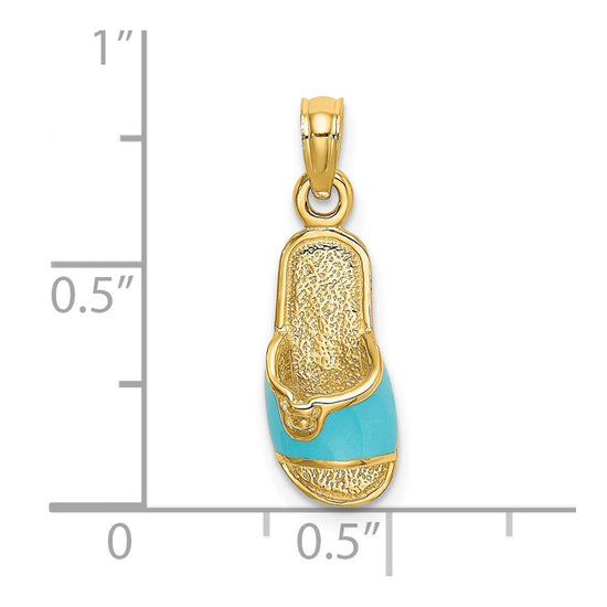 14k  3-D Aqua Enameled Summer Slipper Charm
