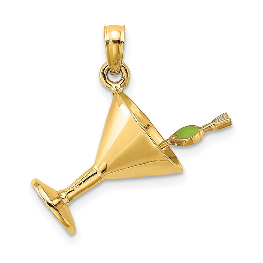 14K 3-D Martini with Green Enameled Olive Charm