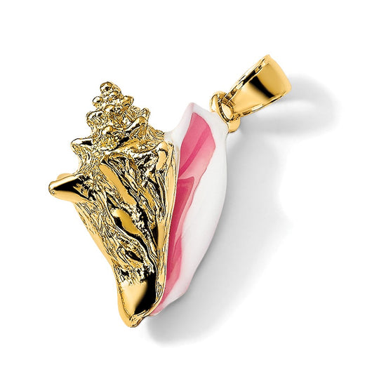 14K 3-D Pink and White Enamel Conch Shell Charm