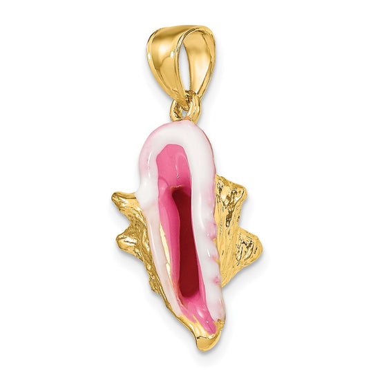 14K 3-D Pink and White Enamel Conch Shell Charm