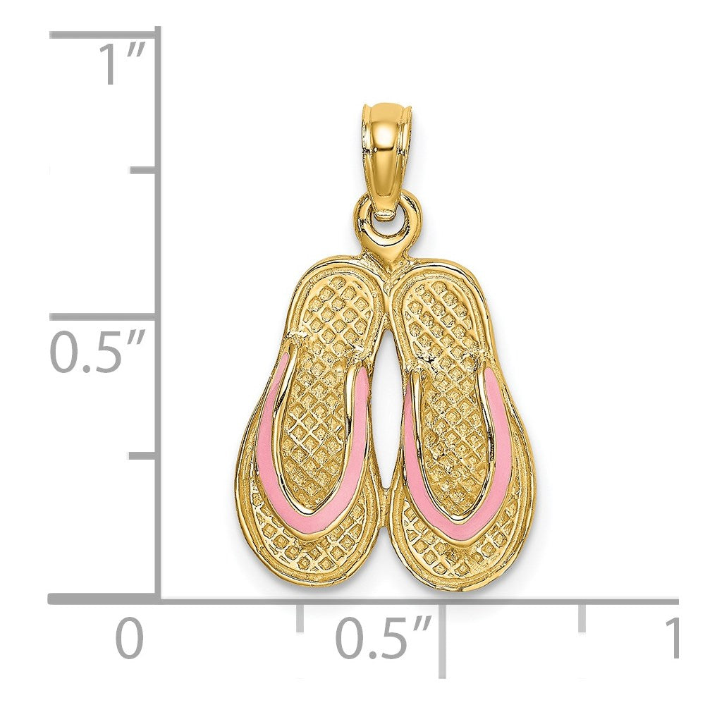 14k 3-D Pink Enameled Double Flip-Flop Charm
