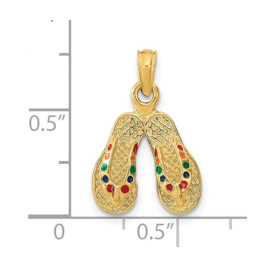 14k  3-D Multi-Color Enamel Double Flip-Flop Charm