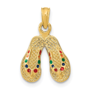 14k  3-D Multi-Color Enamel Double Flip-Flop Charm