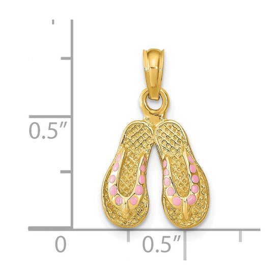 14k Pink Enameled 3-D Double Flip-Flop Charm