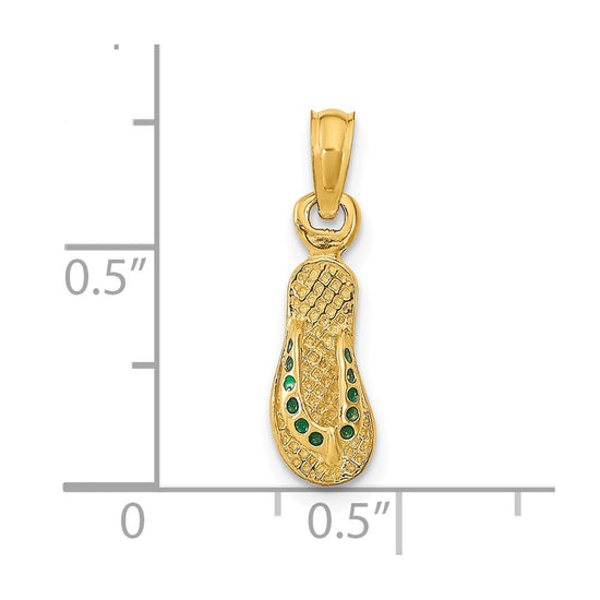 14k  3-D Green Enamel Single Flip-Flop Pendant