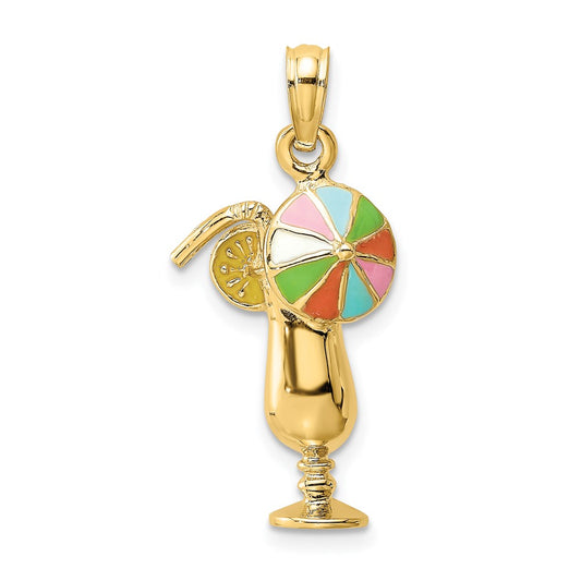 14K Tropical Drink with Multi-Colored Enamel Umbrella Charm