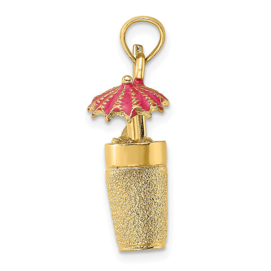 14K 3-D Cocktail Drink with Fuchsia Enameled Umbrella and Lime Charm