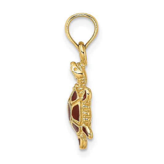 14K Small 3-D Brown Enameled Tortoise Charm