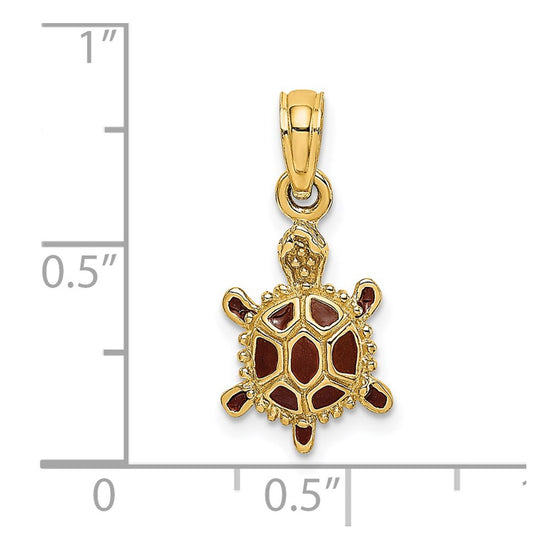 14K Small 3-D Brown Enameled Tortoise Charm