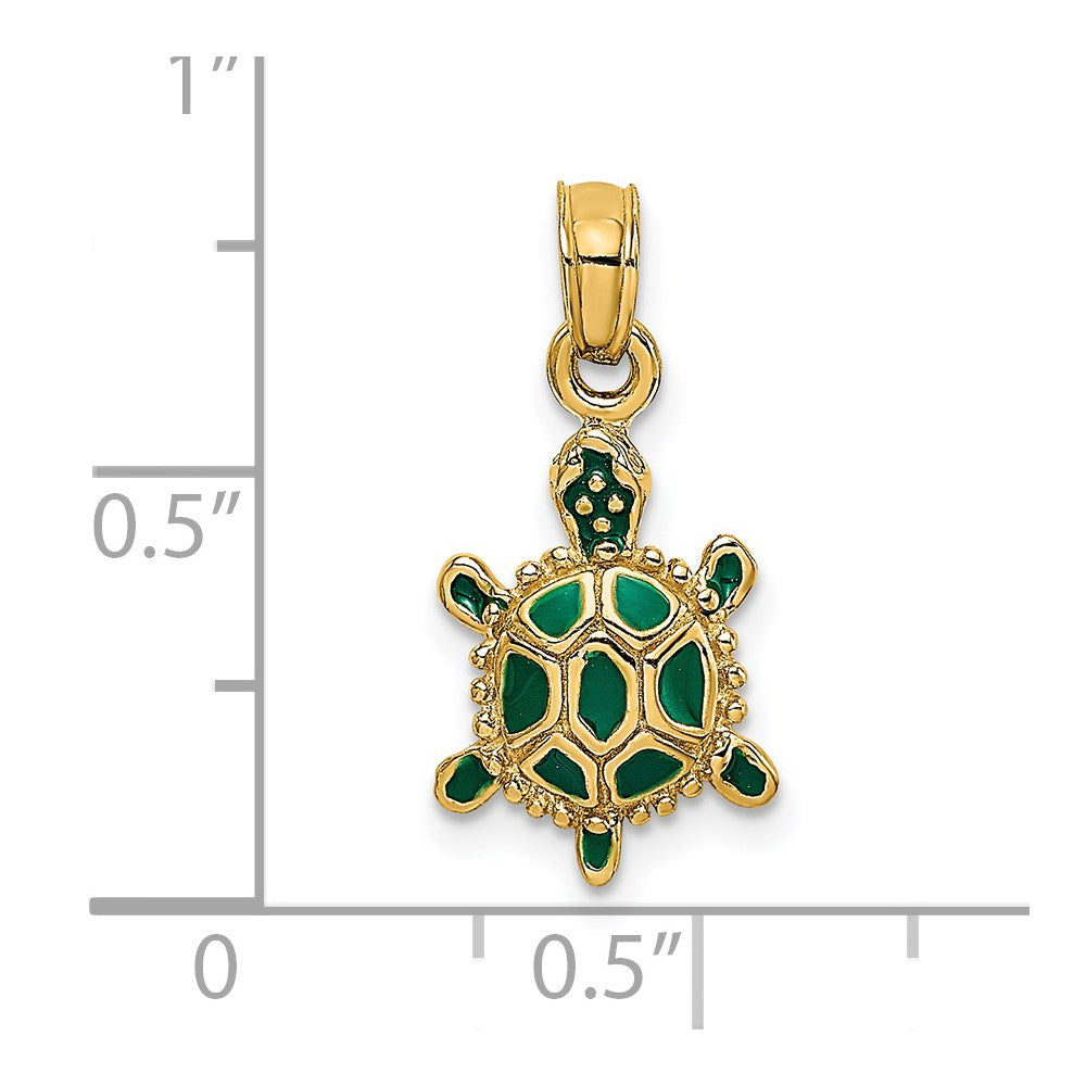 14K Small Green Enameled 3-D Land Turtle Charm