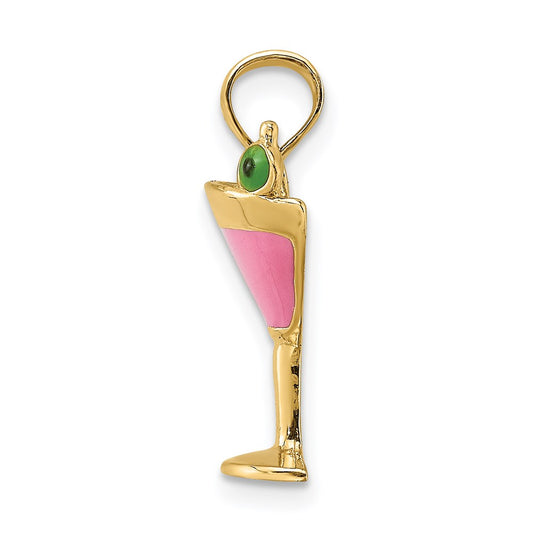 14K Pink Enameled Cosmo Martini with Olive Charm