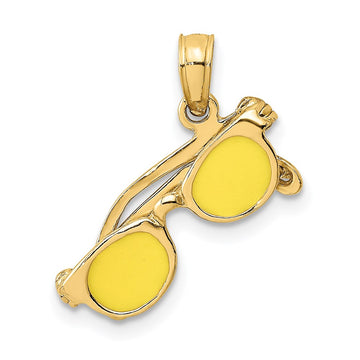 14k 3-D Yellow Enameled Sunglasses with Moveable Sides Pendant