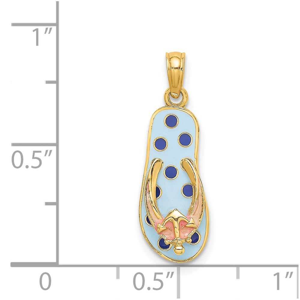 14K 3-D Enamel Anchor On Blue Polka-Dot Flip-Flop Charm