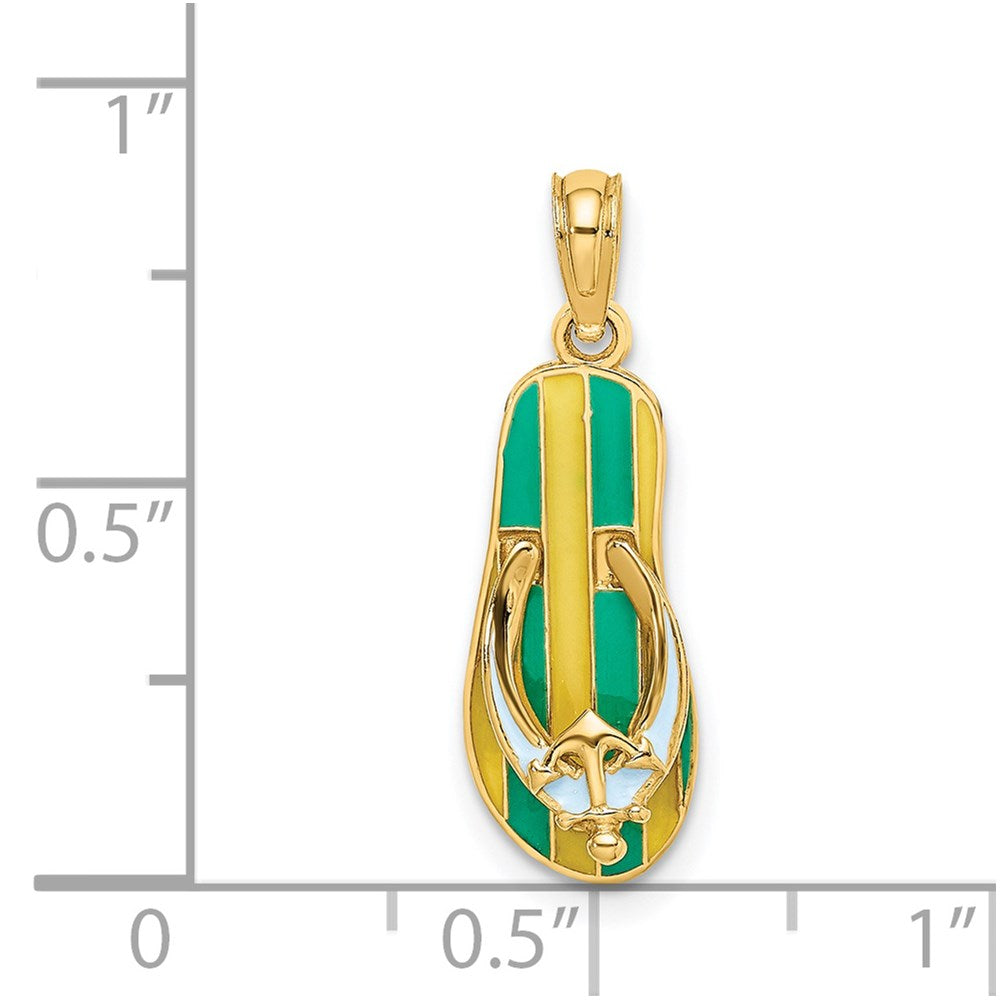 14K 3-D Enamel Anchor On Stripe Flip-Flop Charm