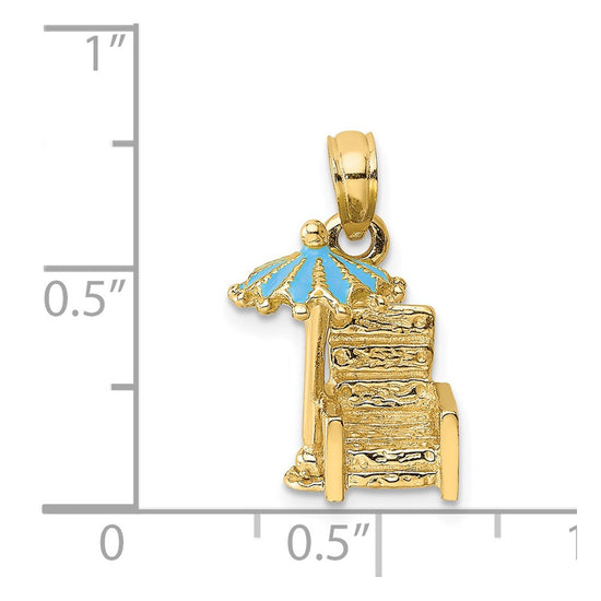14K 3-D Beach Chair with Aqua Enameled Umbrella Charm