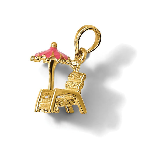 14K 3-D Beach Chair with Pink Enameled Umbrella Charm