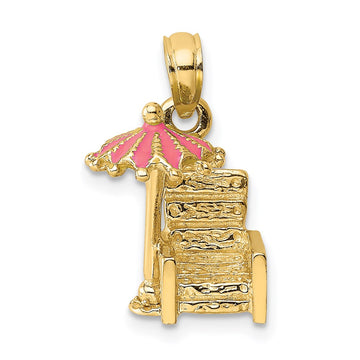 14K 3-D Beach Chair with Pink Enameled Umbrella Charm