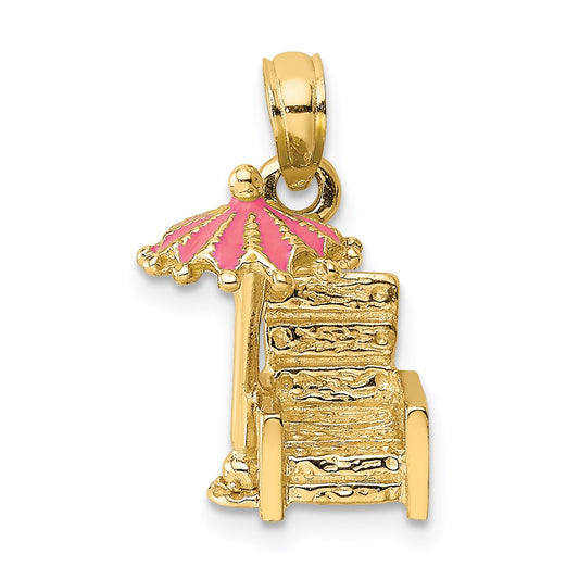 14K 3-D Beach Chair with Pink Enameled Umbrella Charm