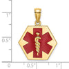 14K Red Enameled Textured Back Caduceus Medical Disc Charm