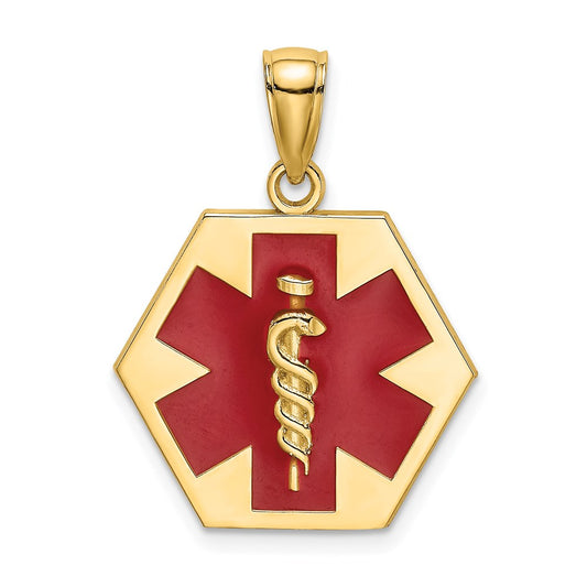 14K Red Enameled Textured Back Caduceus Medical Disc Charm