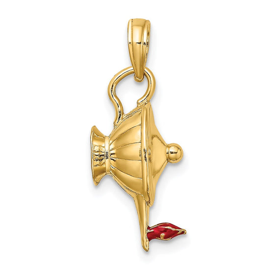 14K Red Enameled Polished 3-D Genie Lamp Charm