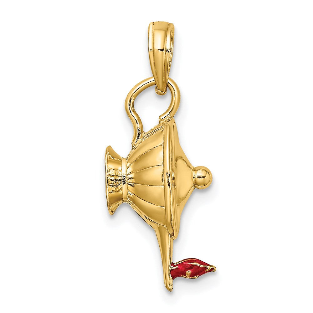 14K Red Enameled Polished 3-D Genie Lamp Charm