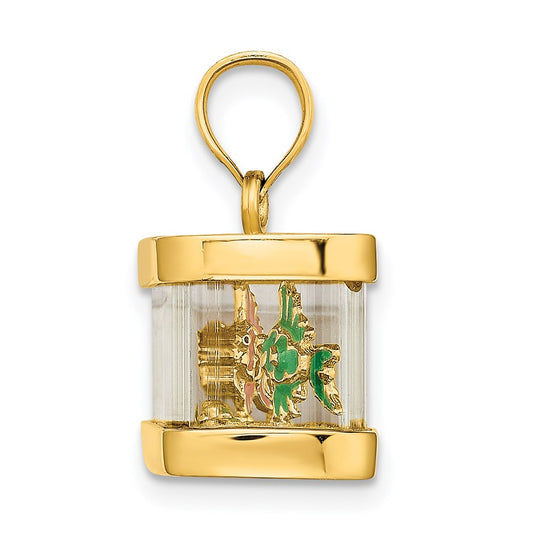 14K 3-D Moveable Enamel Fish in Aquarium Charm