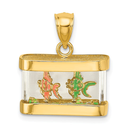 14K 3-D Moveable Enamel Fish in Aquarium Charm