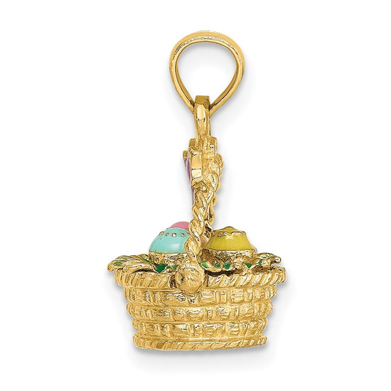 14K 3-D Enameled Easter Basket with Bow and Eggs Charm