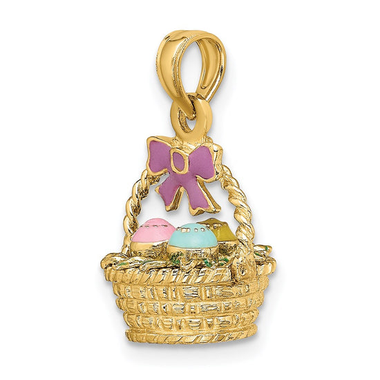 14K 3-D Enameled Easter Basket with Bow and Eggs Charm