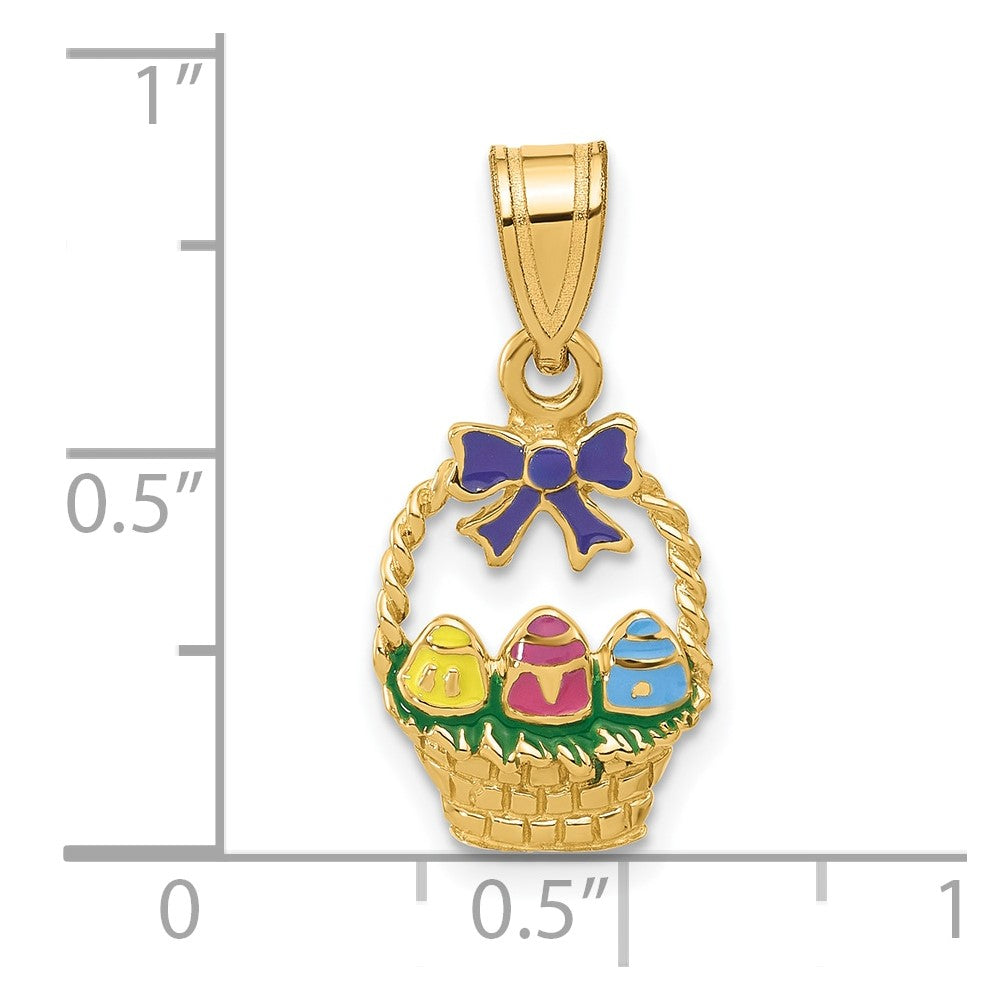 14K Enameled Easter Basket with Bow and Eggs Charm