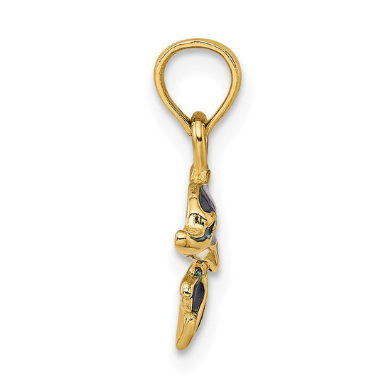 14K Blue Enamel Dolphin Charm