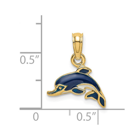 14K Blue Enamel Dolphin Charm