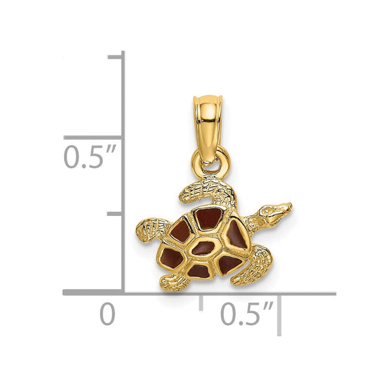 14K Small Textured and Brown Enameled Sea Turtle Charm