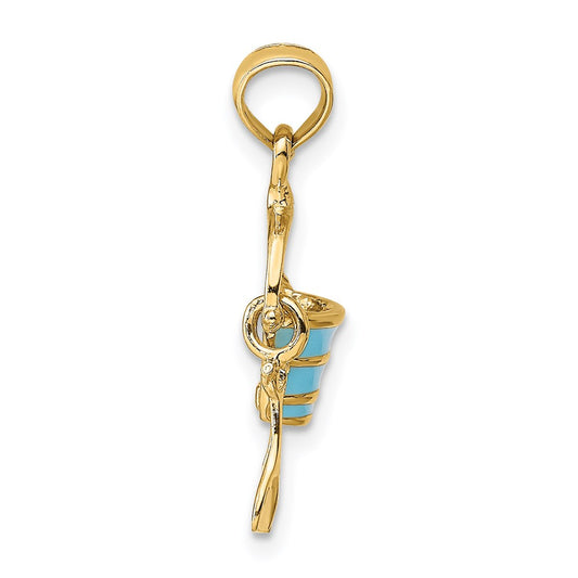 14K 2-D Aqua Enameled Beach Bucket with Moveable Shovel Charm