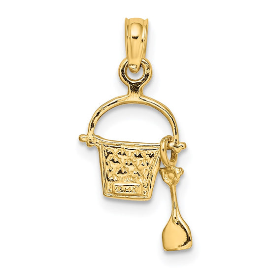 14K 2-D Aqua Enameled Beach Bucket with Moveable Shovel Charm