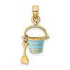 14K 2-D Aqua Enameled Beach Bucket with Moveable Shovel Charm