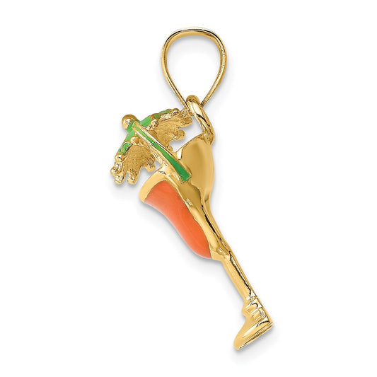 14K Orange Enameled Margarita Drink with Umbrella and Lime Charm
