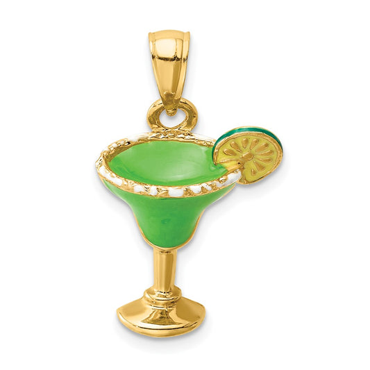 14K 2-D Green Enameled Salted Margarita Drink with Lime Charm