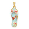 14K and White Rhodium 3-D Enameled Fuchsia and White Flowers On Aqua Flip-Flop Charm