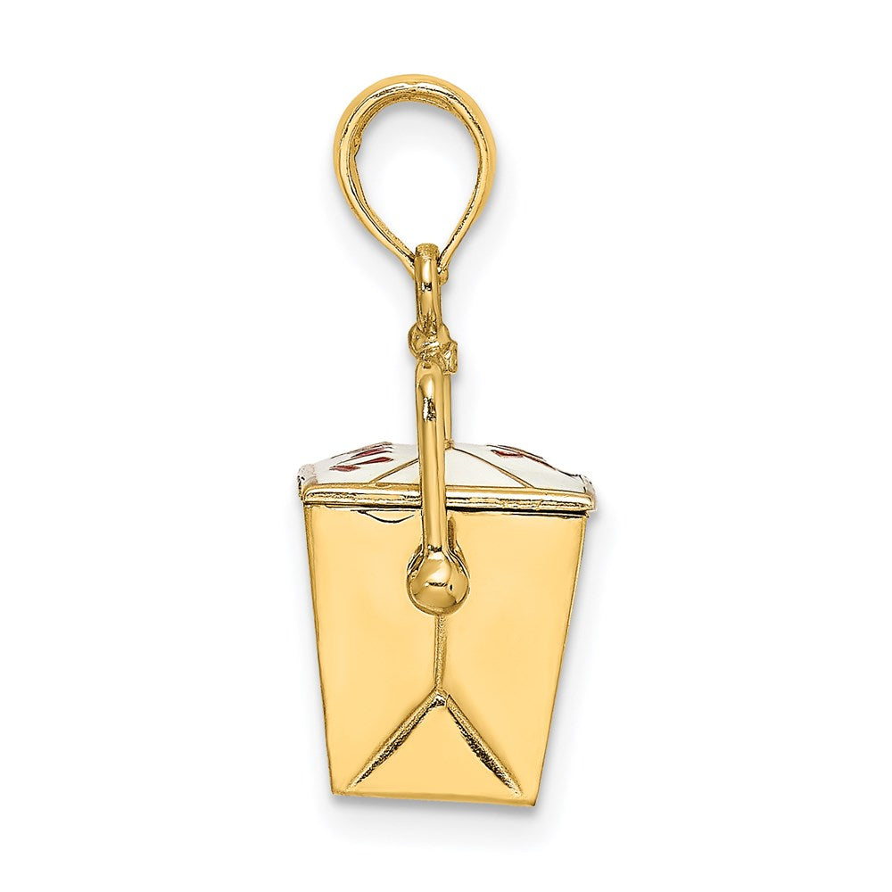 14K 3-D White and Red Enameled Chinese Take-Out Box with Moveable Handle Charm