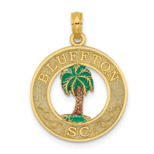 14K BLUFFTON SC Circle Enameled Palm Tree Charm