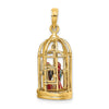 14K 3-D Bird Cage with 2 Enameled Birds and Opening Doors Charm